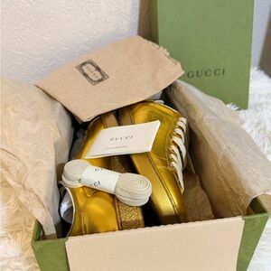 Gucci Metallic Gold Sneakers Sz 37